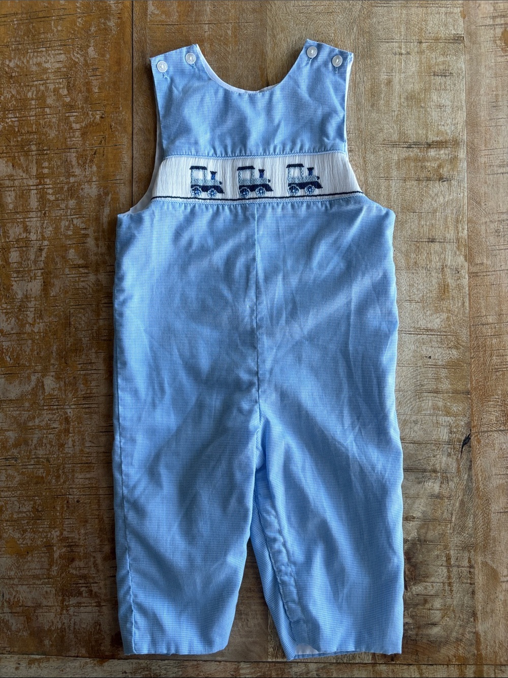 Petit Bebe Boys Smocked Train One Piece 18m